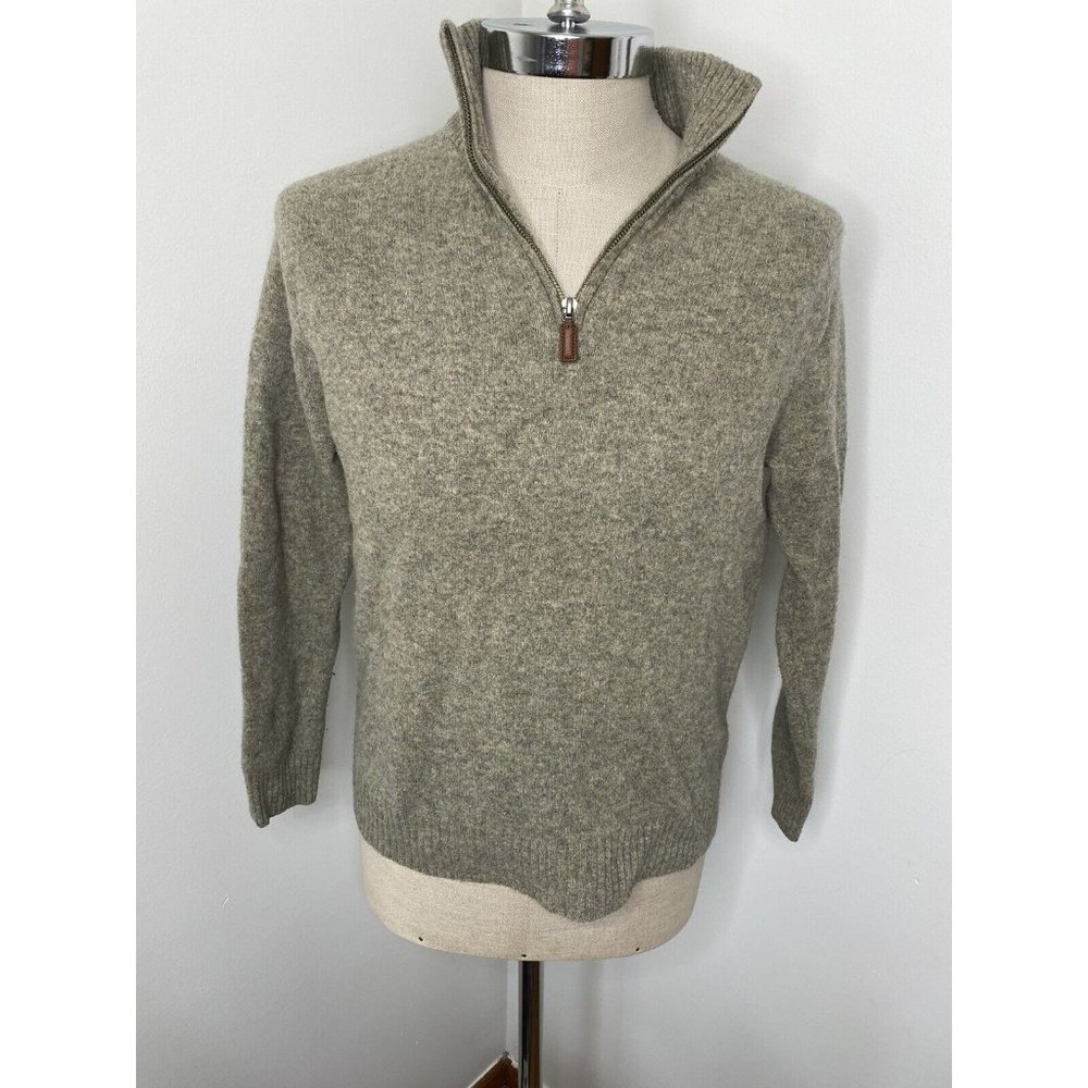 J Crew Men 1/4 Zip Lambs Wool Sweater Pullover Sz L Heather Grey